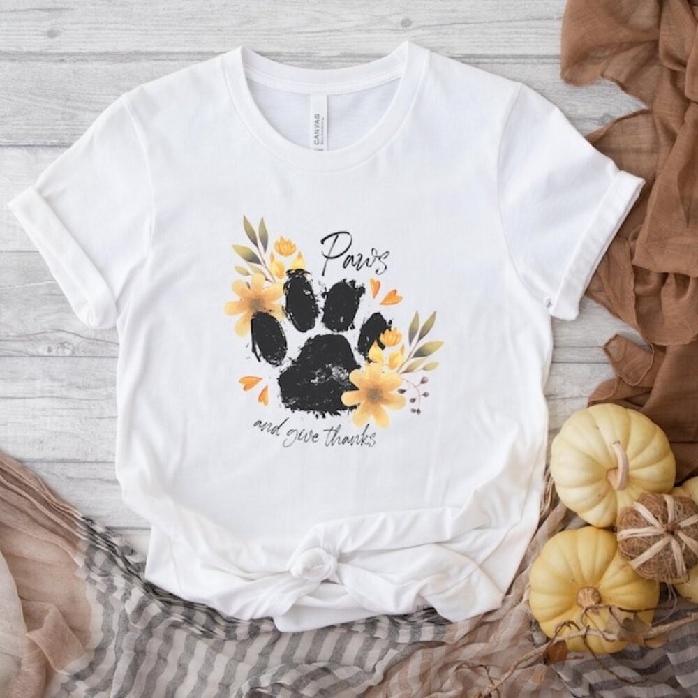 Fall Dog Shirt, Dog Lovers Tee, Autumn Vibes Tshirt, Paw Print Shirt, Thanksgivi